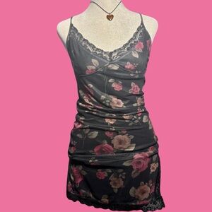 Motel Rocks Black and Pink Floral Slip Dress